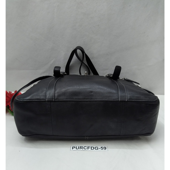 Coach Black Soft Leather Turnlock Double Handles Satchel Zipper Closure Bag - Picture 8 of 16